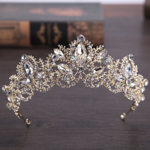 Ice Princess Crystal Bridal Gold Tiara Crown - Picture 6 of 16